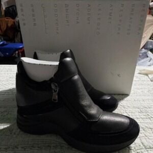 Geox Black Leather Wedge Ankle Sneaker Boots Womens 6 D Armonica B Nappa Suede